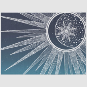 White Sun Moon Mandala Blue Gradient Design Seidenpapier