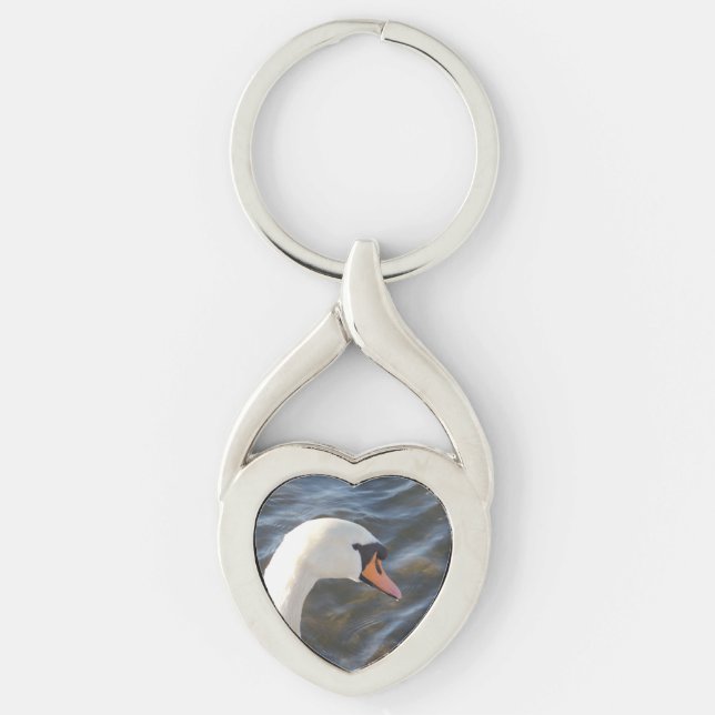 White Swan Heart Keychain Schlüsselanhänger (Vorderseite)