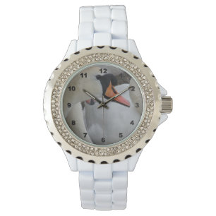 White Swan Kristall White Enamel Wrist Watch Armbanduhr