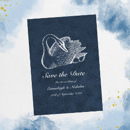 White Swan Navy Blue Save the Date Einladung