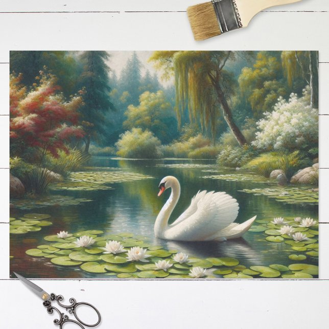White Swan on Lake Impressionism Decoupage Seidenpapier (Von Creator hochgeladen)