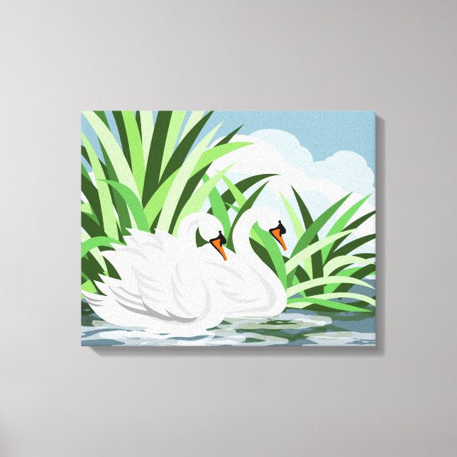 White Swan Pair Art Prints Leinwanddruck (Vorderseite)
