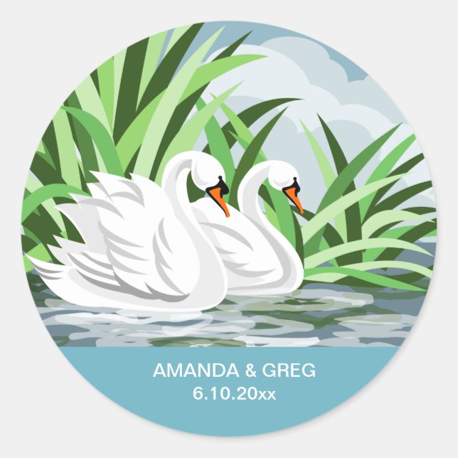White Swan Pair Wedding Sticker (Vorderseite)