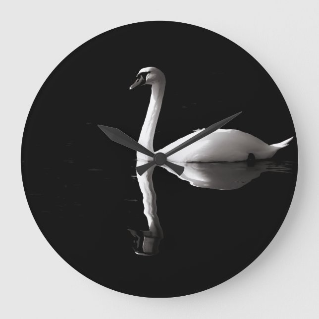 White Swan Reflection auf dem Schwarzen See Große Wanduhr (Vorderseite)