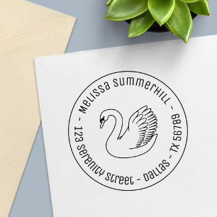 White Swan Round-Adresse Permastempel