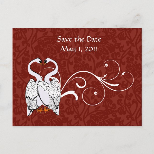 White Swan Save the Date Ankündigungspostkarte (Vorderseite)