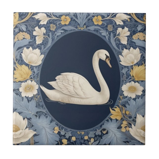 White Swan William Morris Stil Direkt gegenüber Bi Fliese (Vorderseite)