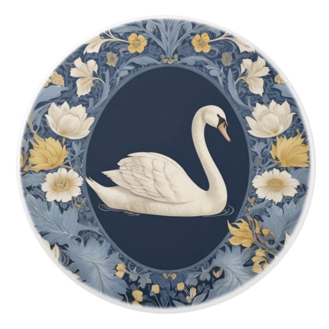 White Swan William Morris Stil Direkt gegenüber Bi Keramikknauf (Vorderseite)