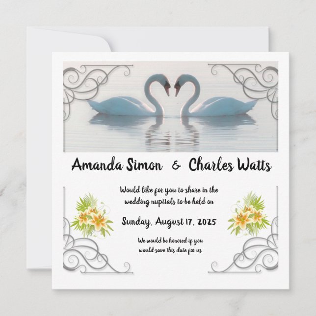 White Swans Save the Date Einladung (Vorderseite)