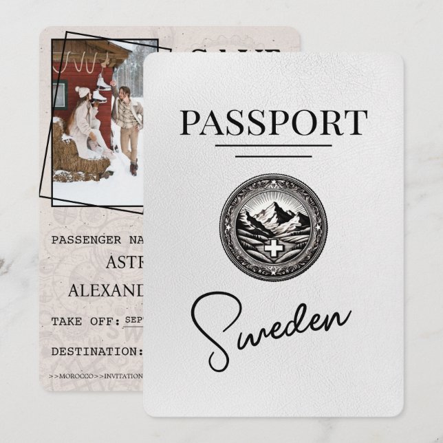 White Sweden Passport Save the Date (Vorne/Hinten)