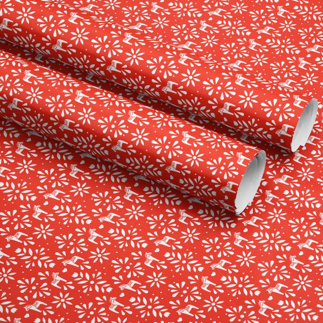 White Swedish Dala Horse Red Holiday Gift Wrap Geschenkpapier (red and white Scandinavian Dala horse design wintery Swedish Christmas holiday gift wrapping paper)