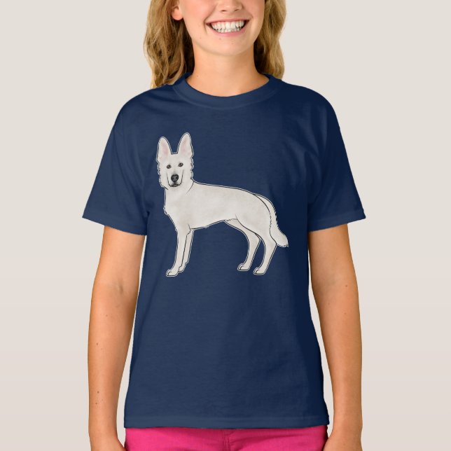 White Swiss Shepherd German Shepherd Cartoon Dog T-Shirt (Vorderseite)