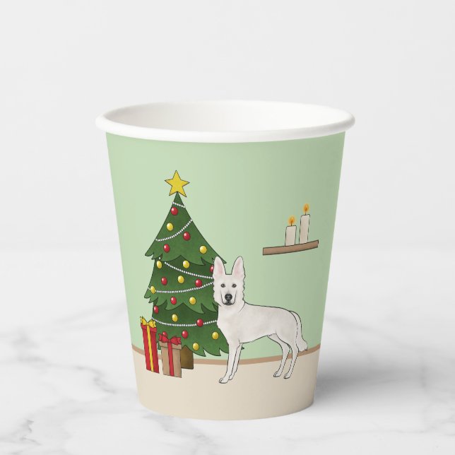 White Swiss Shepherd GSD Dog Grüner Weihnachtsbaum Pappbecher (Vorderseite)