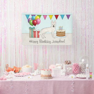White Swiss Shepherd GSD farbenfrohe Happy Birthda Banner