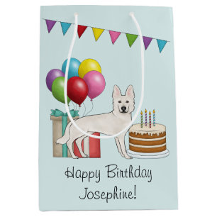 White Swiss Shepherd GSD farbenfrohe Happy Birthda Mittlere Geschenktüte