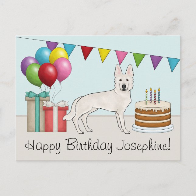 White Swiss Shepherd GSD farbenfrohe Happy Birthda Postkarte (Vorderseite)
