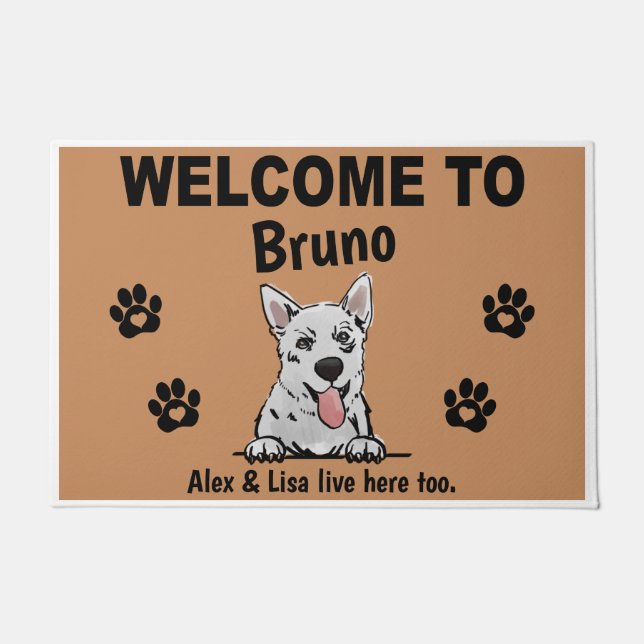 White Swiss Shepherd Welcome Personalized Custom Fußmatte (Vorderseite)