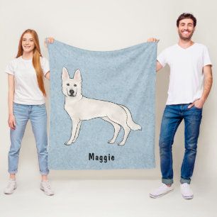 White Swiss Shepherd White GSD Cartoon Dog Blue Fleecedecke
