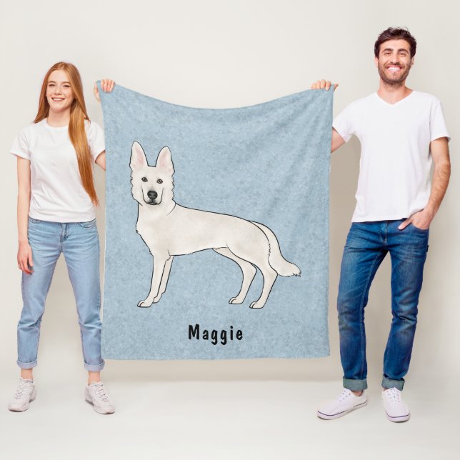 White Swiss Shepherd White GSD Cartoon Dog Blue Fleecedecke (Beispiel)