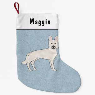 White Swiss Shepherd White GSD Cartoon Dog Blue Kleiner Weihnachtsstrumpf