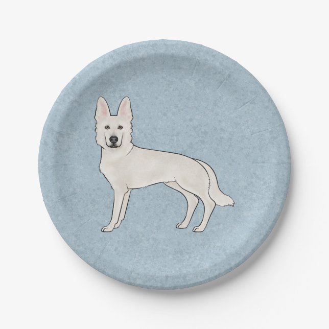 White Swiss Shepherd White GSD Cartoon Dog Blue Pappteller (Vorderseite)