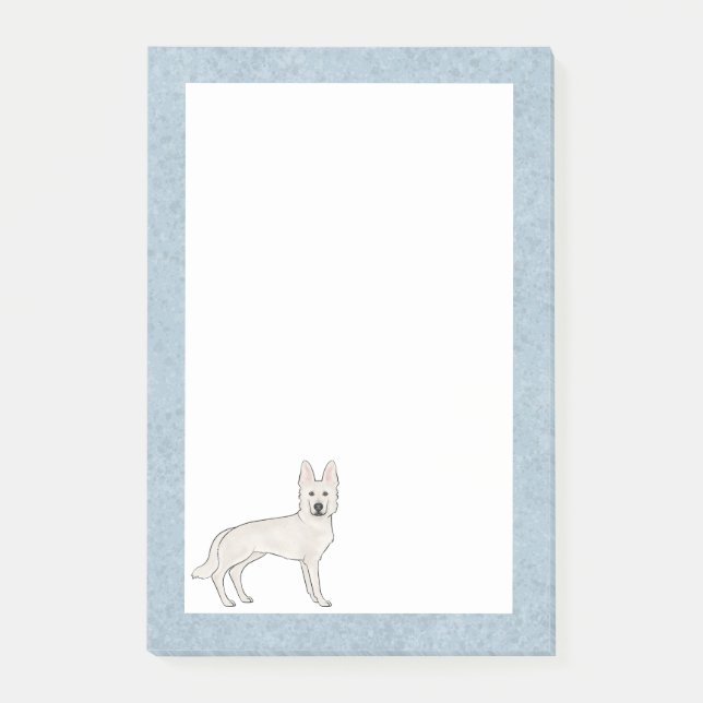White Swiss Shepherd White GSD Cartoon Dog Blue Post-it Klebezettel (Vorderseite)