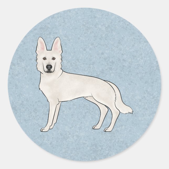 White Swiss Shepherd White GSD Cartoon Dog Blue Runder Aufkleber (Vorderseite)