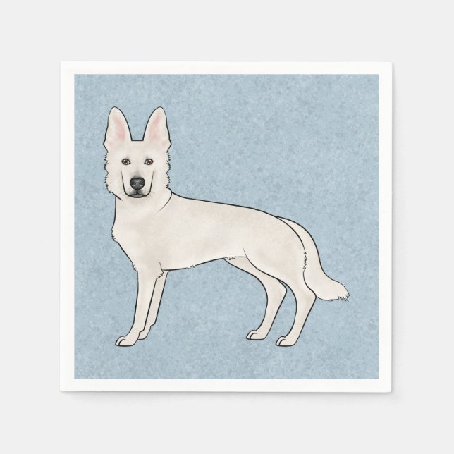 White Swiss Shepherd White GSD Cartoon Dog Blue Serviette (Vorderseite)