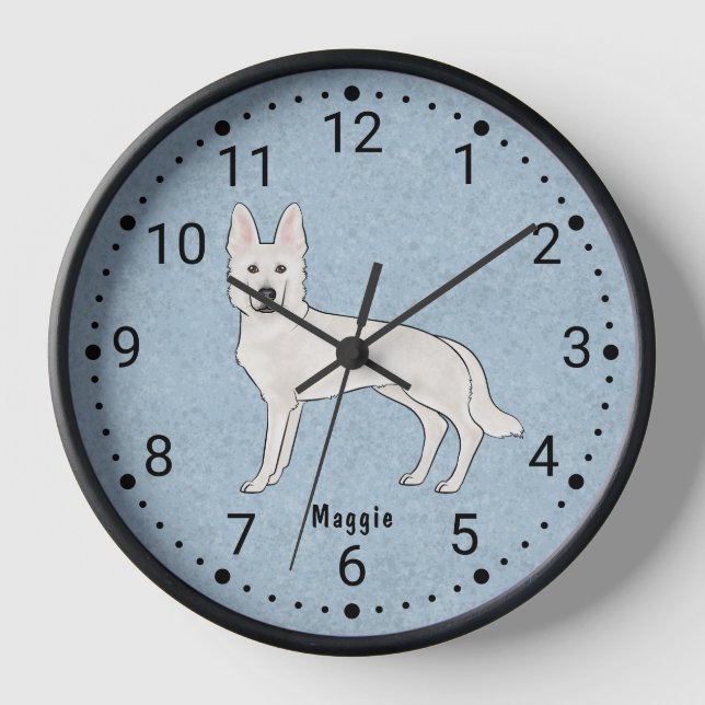 White Swiss Shepherd White GSD Cartoon Dog Blue Uhr (Vorderseite)
