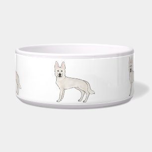 White Swiss Shepherd White GSD Niedlich Cartoon Hu Napf