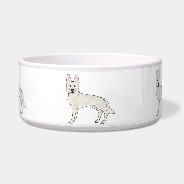 White Swiss Shepherd White GSD Niedlich Cartoon Hu Napf (Vorderseite)