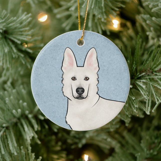White Swiss Shepherd White GSD Niedlich Dog Head B Keramik Ornament (Baum)