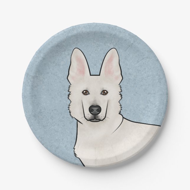 White Swiss Shepherd White GSD Niedlich Dog Head B Pappteller (Vorderseite)