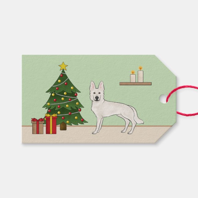 White Swiss Shepherd White GSD Weihnachtsbaum Geschenkanhänger (Vorderseite (Horizontal))