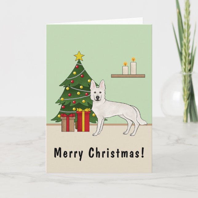 White Swiss Shepherd White GSD Weihnachtsbaum Karte (Vorderseite)