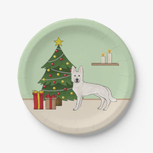 White Swiss Shepherd White GSD Weihnachtsbaum Pappteller