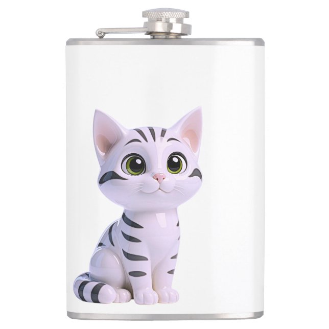 White Tabby Kitten Flachmann (Vorderseite)