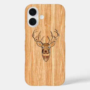 White Tail Deer Buck Wood Grain Style Design iPhone 16 Hülle