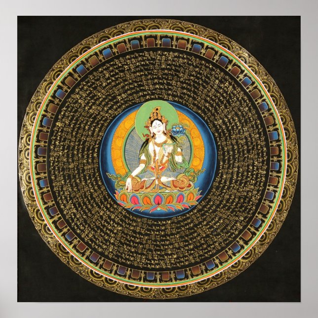 White Tara Mantra Mandala Thangka Poster (Vorne)