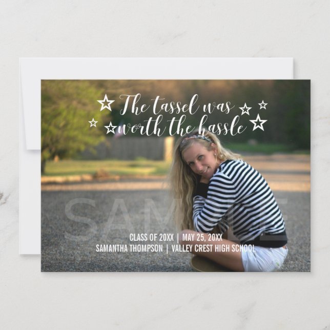 White Tassel Worth Hassle Foto Abschluss Ankündigung (Vorderseite)