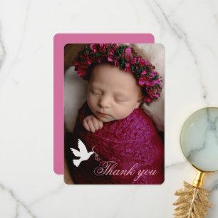 White Taube Rosa Girls Taufe Foto Dankeschön Karte