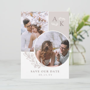 White Taupe Greenery Überschneidende Fotos Save The Date