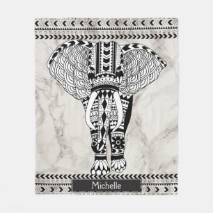 White & Taupe Marmor Tribal Gemustert Elephant Fleecedecke