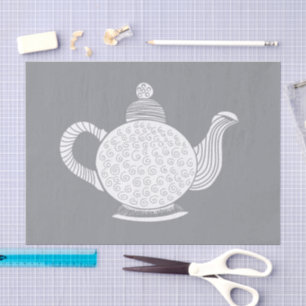 White Teapot auf Grau Seidenpapier