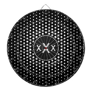 White Techno Dots Modernes Monogramm Dartscheibe