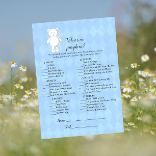 White Teddy Bär auf Ihrem Telefon Baby Duschspiel Einladung