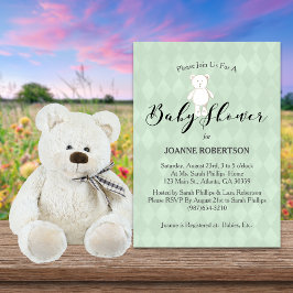 White Teddy Bear Diamond Sage Green Baby Dusche Einladung