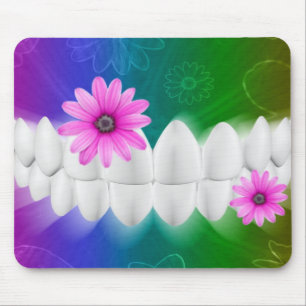 White Teeth Smile Pink Blume Zahnarzt Mousepad
