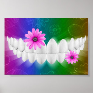 White Teeth Smile Pink Blume Zahnstocher Poster
