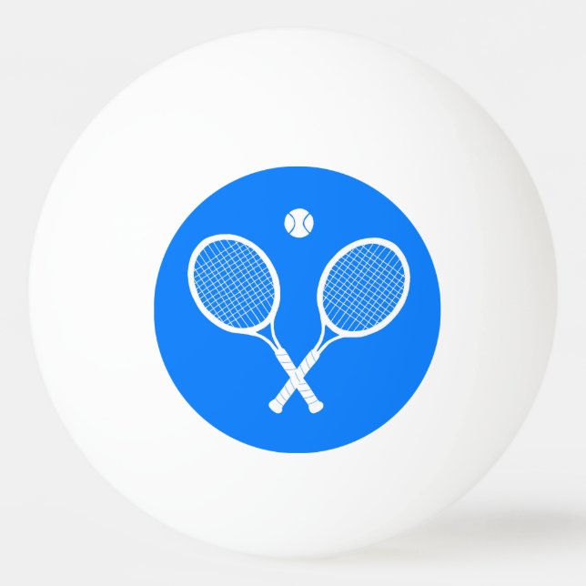 White Tennis Rackets Blue Ping Pong Balls Tischtennisball (Vorderseite)